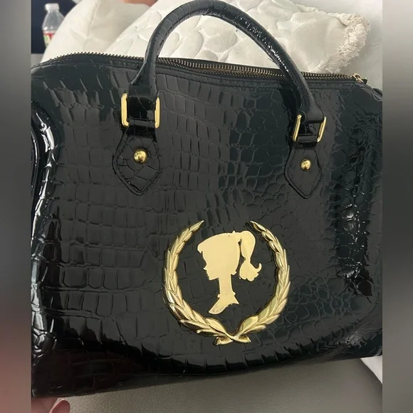 Patricia Field X Barbie Black/Gold Satchel Purse Faux Crocodile - Picture 1 of 5